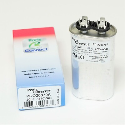 USA Run Capacitor 20 mfd (uf) 370 Volt Oval American Made PartsConnect PCO20370A