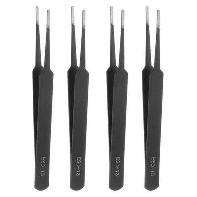 4Pcs Precision Tweezers Set ESD-13 Round Anti-Static Craft Tweezers Kit
