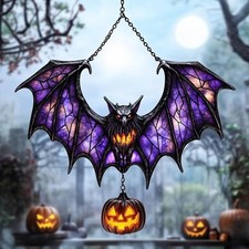 Gothic Bat Acrylic Suncatcher, Faux Stained Glass Window Hanging