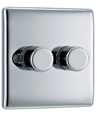 BG Nexus Metall 2 Gang Dimmschalter 400W 2-fach poliert Chrom Push On/Off