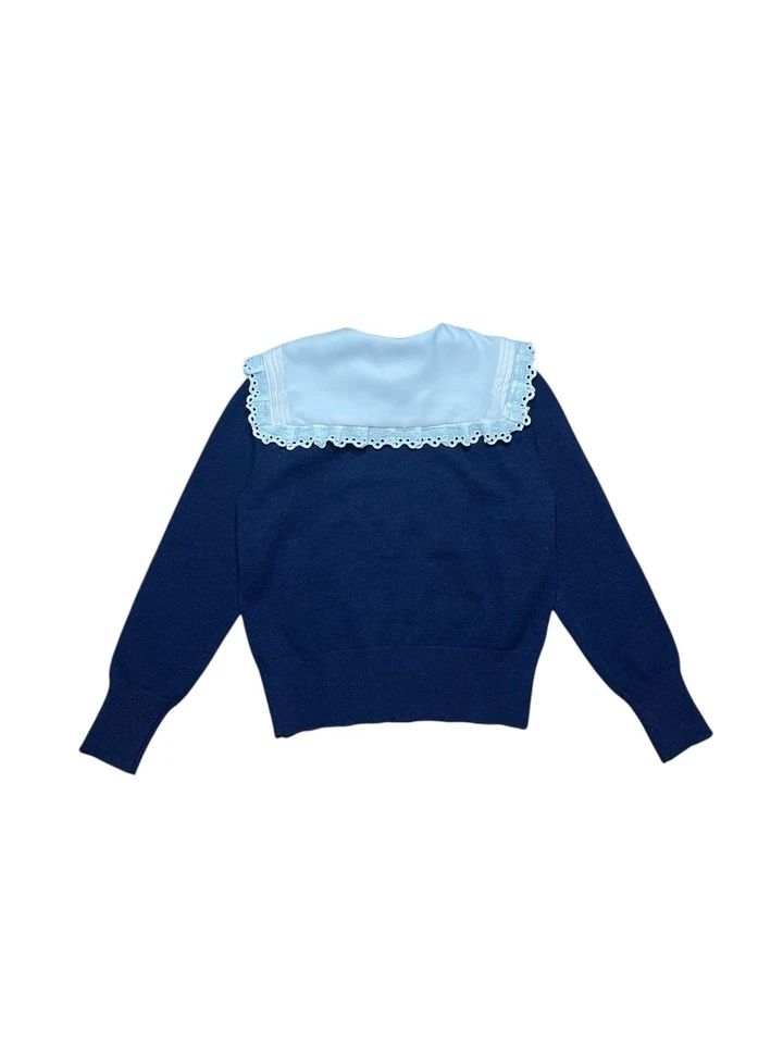 Sandro Paris Sivane Pilgrim Lace Collar Navy Wool Sweater Size S 100% Wool - Image 4 of 4