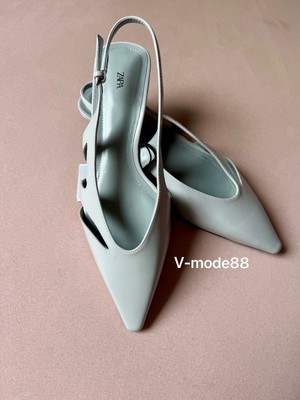 Neu Zara Slingback Pumps    40 Lederimitat hellblau grau Sommer spitz