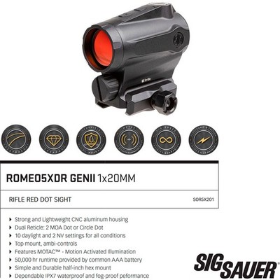 SIG SAUER Romeo 5 XDR Gen II 1x20mm 2 MOA Red Dot Sight (SOR5X201