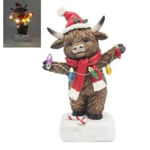 Festive Highland Cow With LED