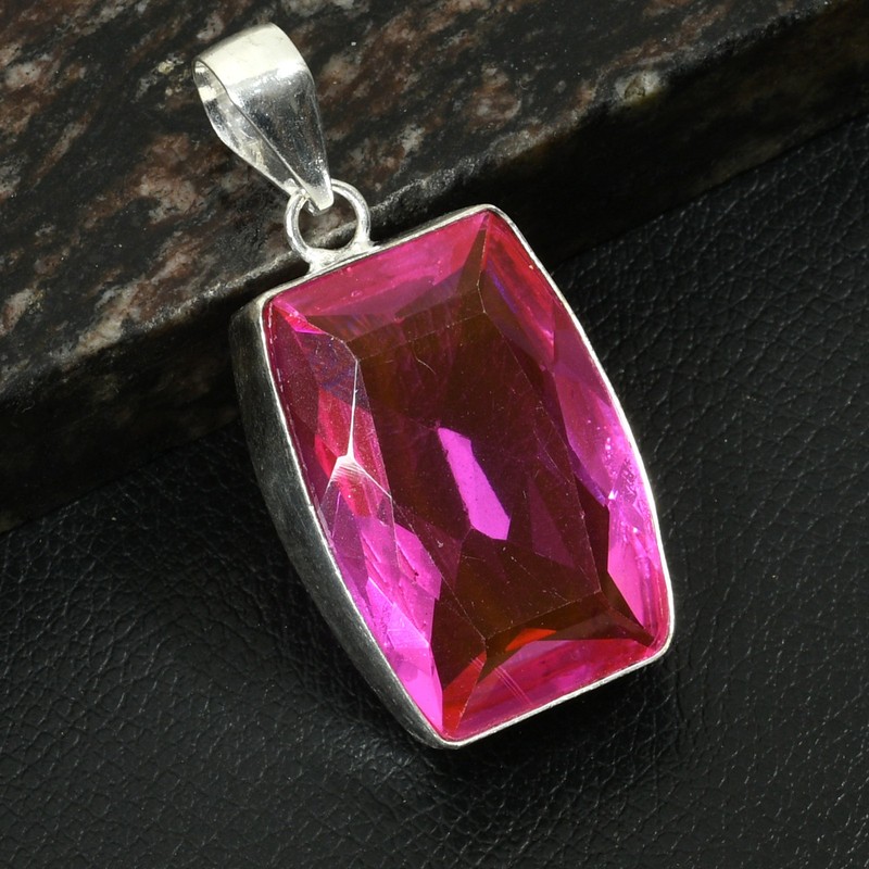 Pink Topaz Gemstone Ethnic Handmade Pendant Jewelry For Unisex 2" AP-37559