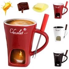 Chocolate Fondue Mug Set with Fork – Ceramic Melting Cup for Chocolate Cheese...