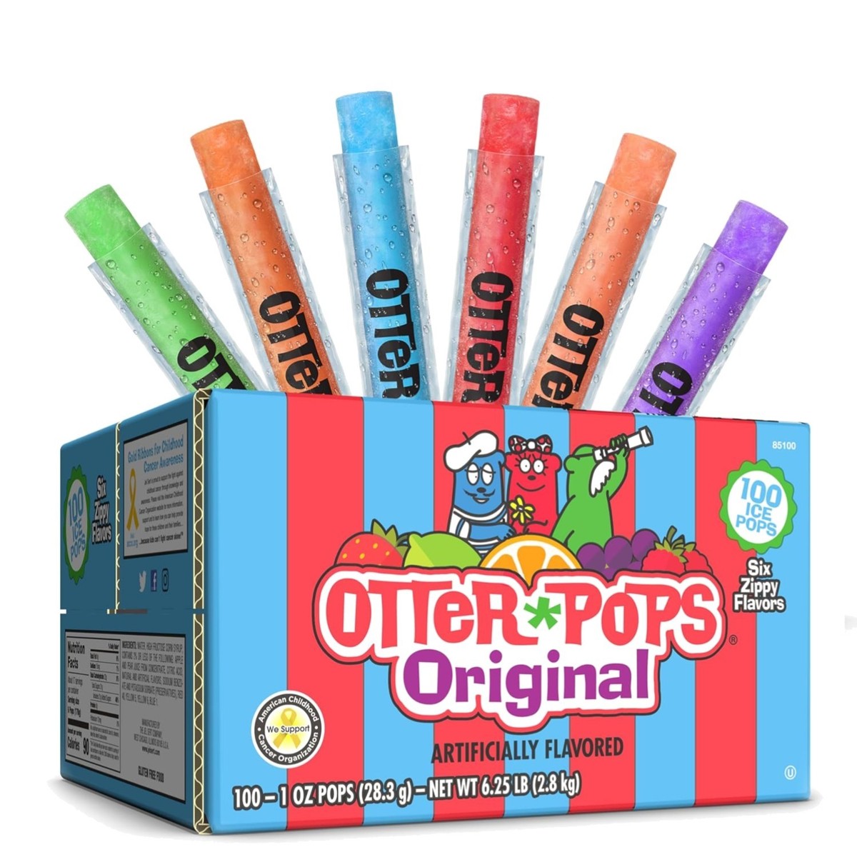 Assorted Freezer Pops, 1oz Freeze Pops in Six Zippy Flavors, 100