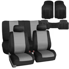 FH Group Universal Fit Neoprene Gray Car Seat Cover 5 Seater w/ Floor Mats