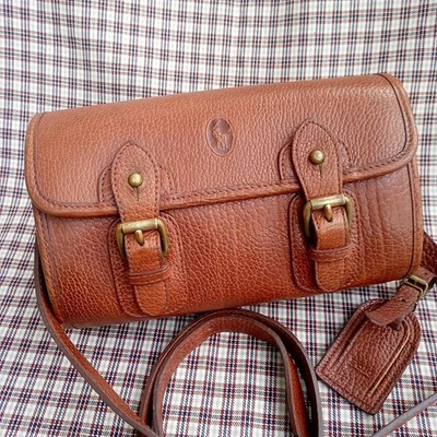 Sac bandoulière Polo Ralph Lauren cuir marron femme look vintage bon état - Photo 1/4