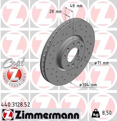 2x Zimmermann 440.3128.52 Bremsscheibe für CITROËN DS  passend für FIAT OPEL 440