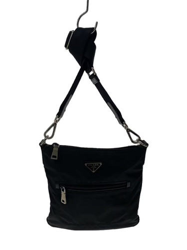 PRADA Shoulder Bag with Triangle Logo Plate, Nylon, Black