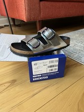 Birkenstock New w/o Box Arizona Big Buckle Metallic Silver Leather Exquisite Nar