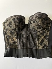 Vintage Lady Marlene Lace Bustier 36B Black Nude Boned Zip Corset