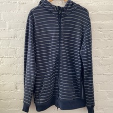 Vintage 90s Hoodie Full Zip Nike 6.0 Navy Striped Sweatshirt Zip Pocket Size L