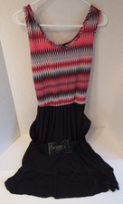 Vintage Park Avenue Womens Midi Tank Dress Size XL Black Multicolor Belt USA