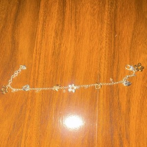 Silver Gold Adjustable Charm Anklet with Flower Heart Shapes, Metal Jewelry