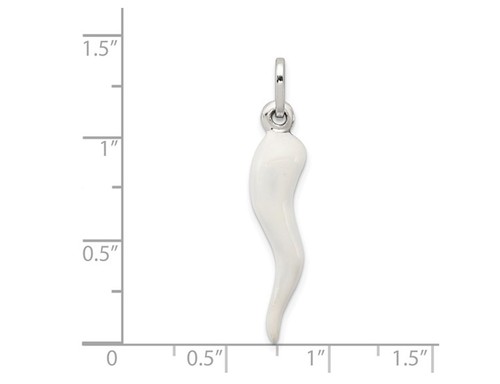 White Enamel Italian Horn Pendant in Sterling Silver with Chain - Picture 3 of 5