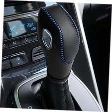 Leather Gear Shift Knob Cover with Leather and Blue Stitches  Compatible Black
