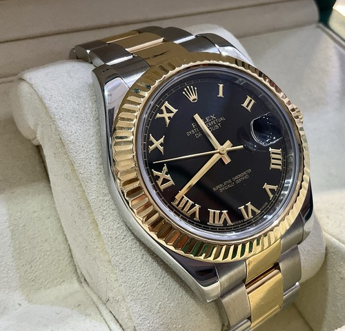 Rolex Datejust II 41MM 18K YG/SS Black Roman Dial Oyster Men’s...