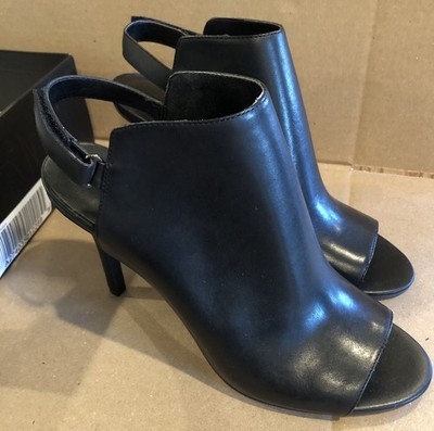H by Halston Black Leather Ivy Peep-toe Bootie Pumps NEW