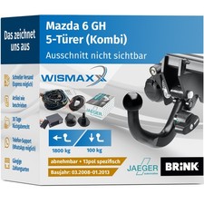Anhängerkupplung Brink abnehmbar für Mazda 6 Kombi 08-13 ABE GH E-Satz 13pol AHK