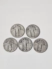 Lot of 5 Standing Liberty Quarters Pre-1931, No Dates, Antique Silver, Free Ship