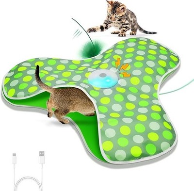 Interactive Cat Toys,Moving Concealed Feathers Toy for Indoor Cats | Mouse Squea