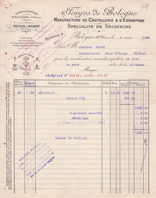 52 HAUTE-MARNE BOLOGNA, Messermacher, Schmieden Bologna 1920 Gartenschere, Stahl