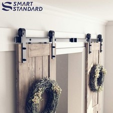 SMARTSTANDARD 6.6 FT Double Barn Door Hardware Kit, Sliding Door Track-Smooth...