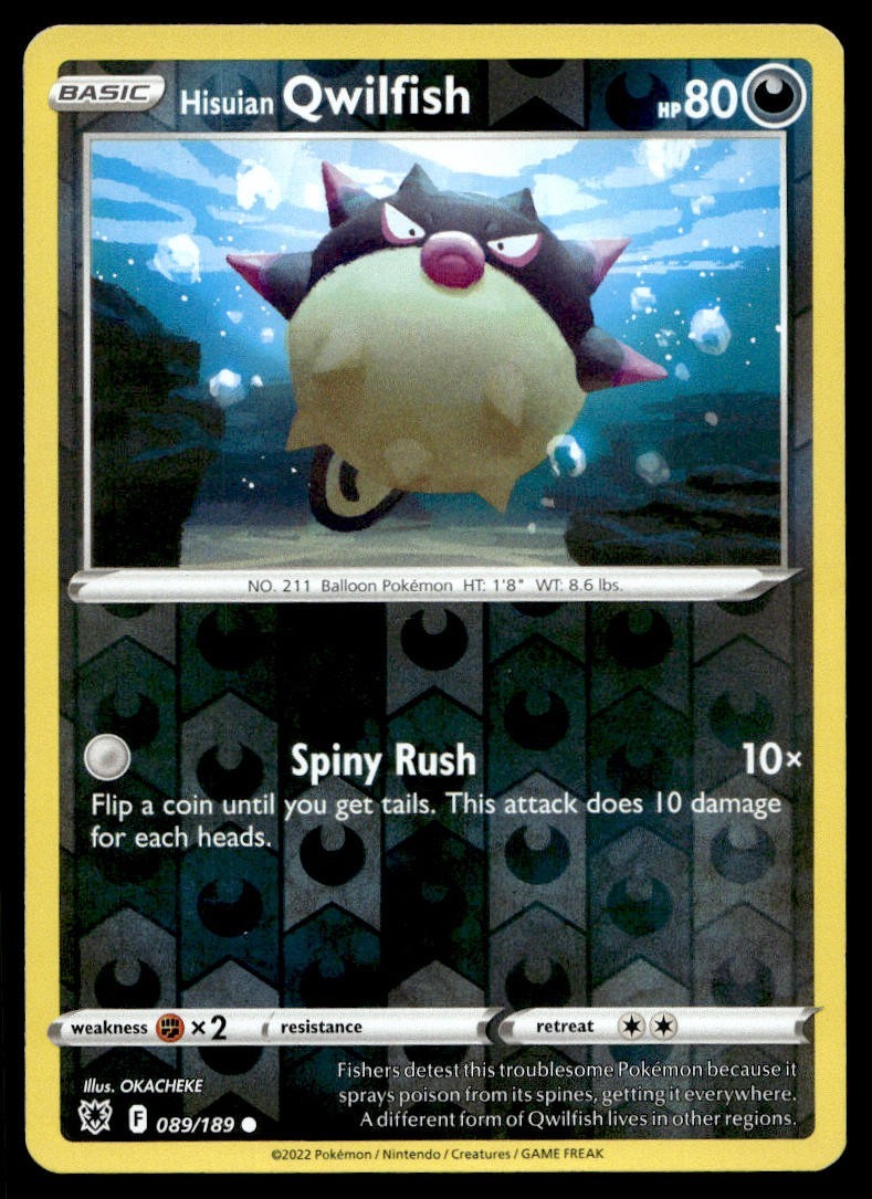 Hisuian Qwilfish 89/189 Pokemon Card Astral Radiance Common 80 HP Rev Holo LP XZ