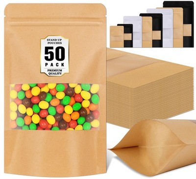 50 Pack Reusable Snack Bags with Seal Packaging Bag For Pastry, Herbs, Jerky