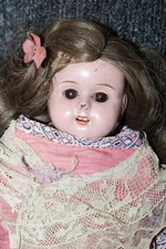 Antique Tin Head Minerva Doll Germany Leather Hands with Dress 17 1/2"