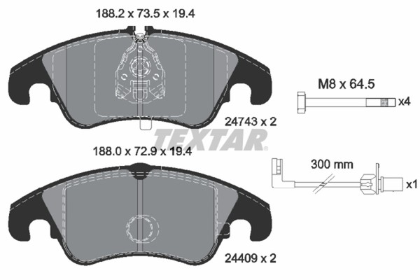 Textar Bremsbelagsatz Scheibenbremse 2474301 FüR Audi A4 A5 A6 B8 C7 8F7 8K5 4G5-image