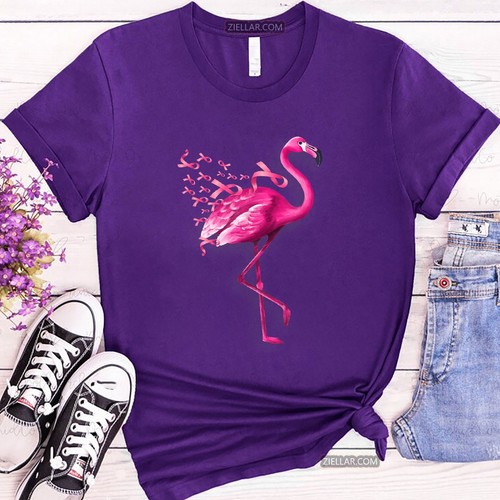 Camicia rosa fenicottero supporto consapevolezza cancro al seno regalo per uomo donna maglietta - Foto 6 di 8
