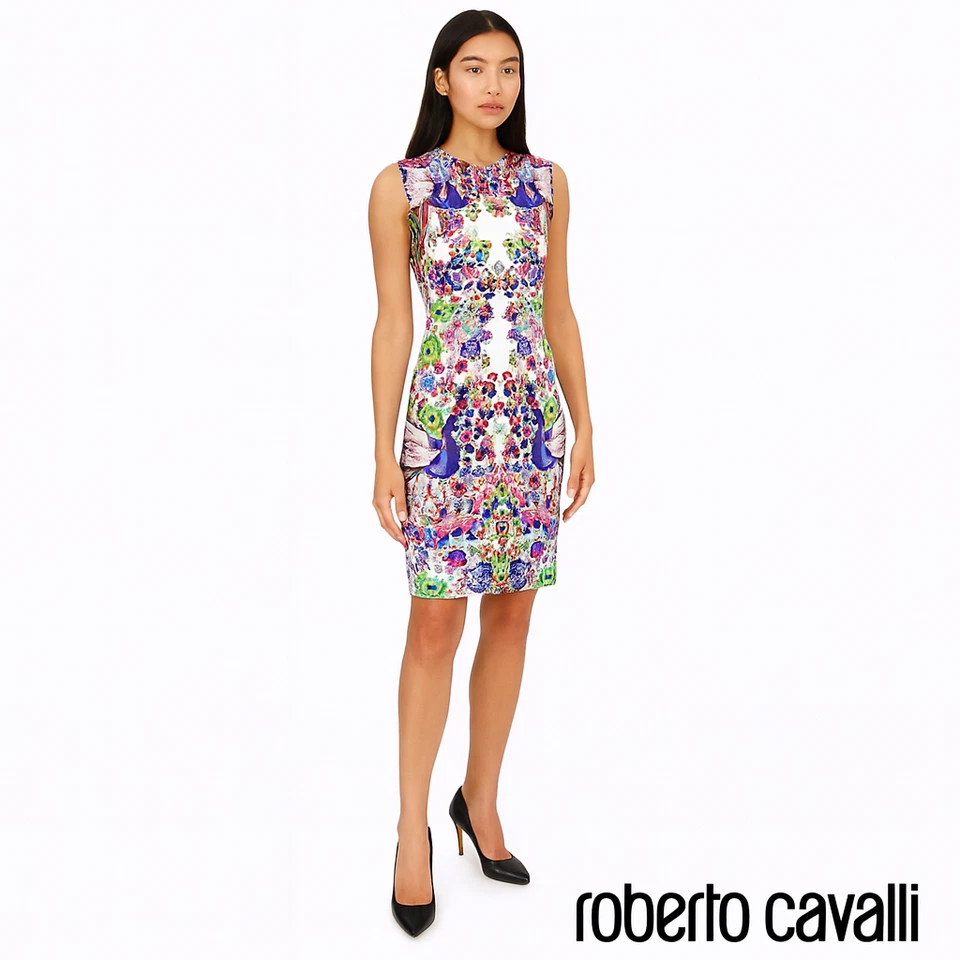 Vestido Vaina Roberto Cavalli Blanco Floral - Nuevo con Etiquetas | Talla EU 38 (US 4–6) 🇮🇹 Foto 3 de 4