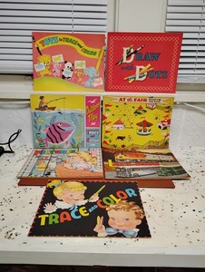 1950-60s Vintage Childrens Coloring Activity Books Lot Of 7 Some Partially Used