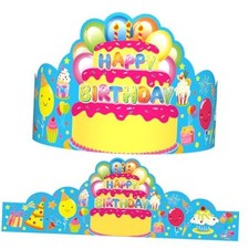 Pack of 36 Birthday Crowns for Kids - Colorful Paper Party Hats for Blue Cake