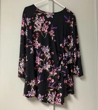 Liz Claiborne Career Women's Size XXL Blouse Top Black Floral Twisted Side