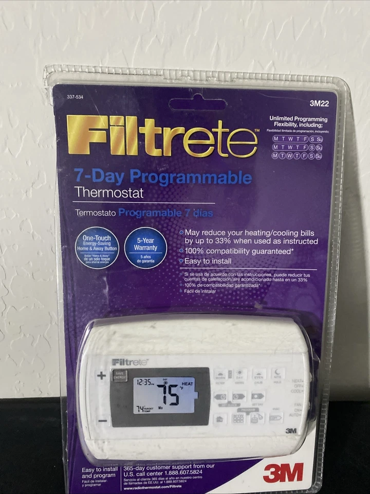 Filtrete Model 3M22 Thermostat 7-Day Programmable Thermostat Energy Saver OB New - Image 3 of 4