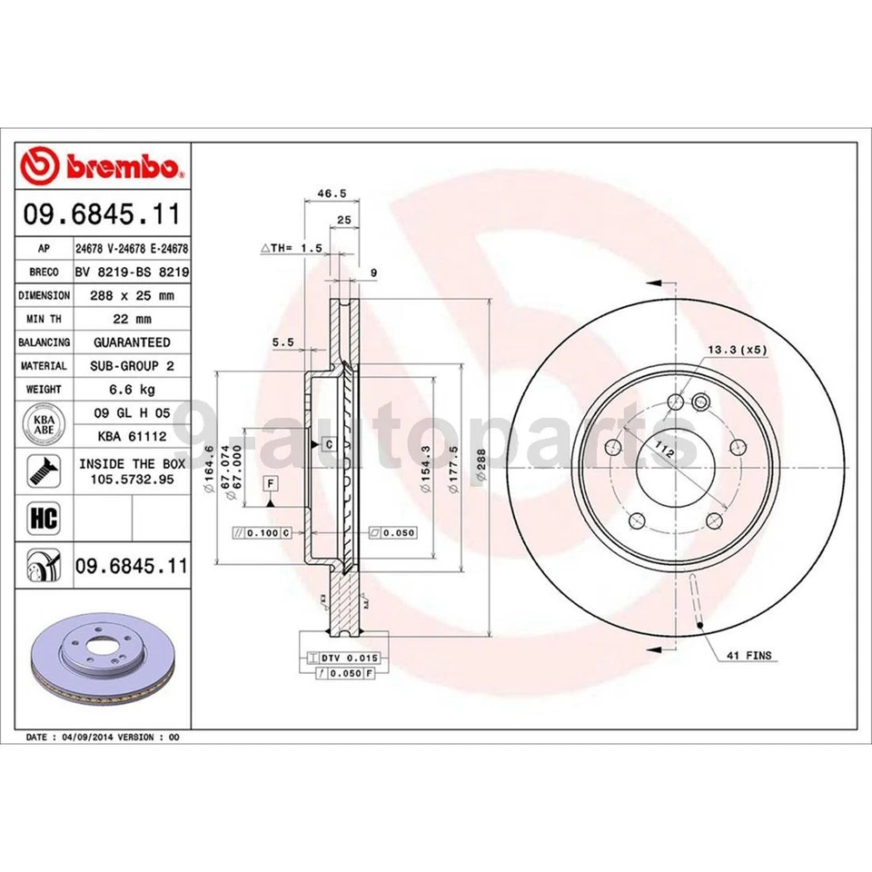 Kit de frenos delanteros Brembo rotores de disco pastillas de freno para 1999 2000 Mercedes-Benz C230 Foto 2 de 4