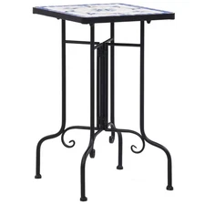 Side Table Blue and White Iron and Ceramic Small Durable