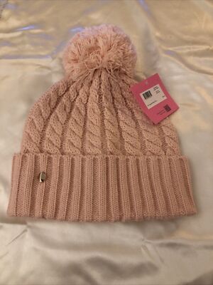 Kate Spade Cable Winter Cream Beanie Pom Kate Spade NY cable knit cuffed beanie hat with pom pom  main image 3