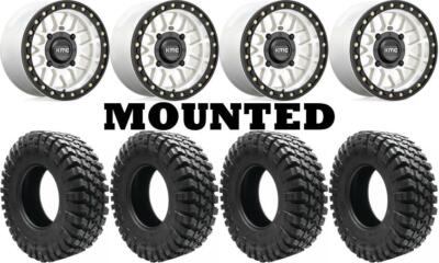 Kit 4 Quadboss QBT808 Tires 27x10-14 on KMC KS235 Grenade Beadlock