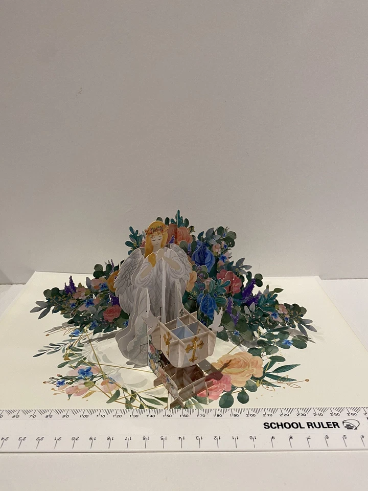 Christening Angel Prayer Flowers Card Pop Out For Baby Kids Family 3D G2 - Image 3 of 4