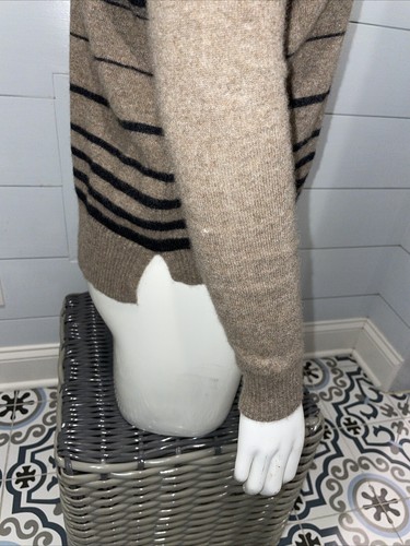 Quinn 100% Cashmere Soft Sweater Crew Brown / Cream / Black Strip Size XS - Picture 2 of 7
