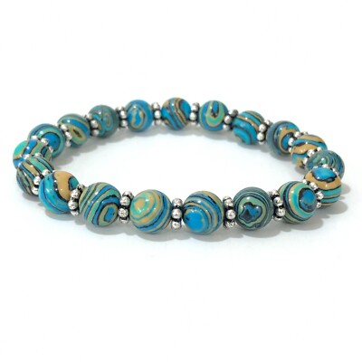 Natural Rainbow Calsilica Gemstone Round Beaded Chakra Stretchable Bracelet 7.5''