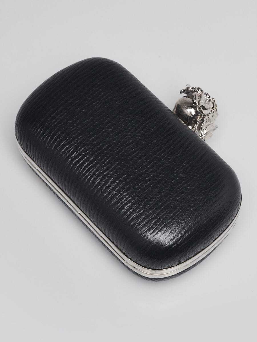 Alexander McQueen Black Textured Leather Skull Box Clutch