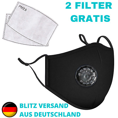 Mund Nassen Schutz Filter Stoff Maske Mit Ventil Atem Gesichts Waschbar Schwarz Ebay