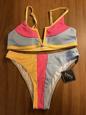 Zaful Forever Young Women  s High Cut Bikini Ribbed Two Piece M US 6