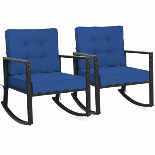 2 PCS Patio Rattan Rocker Chair Outdoor Glider Rocking Chair Cushion Lawn Navy